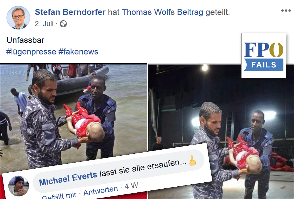 Das Allerletzte! FPÖ GR Berndorfer hetzt mit Foto eines toten Babys.