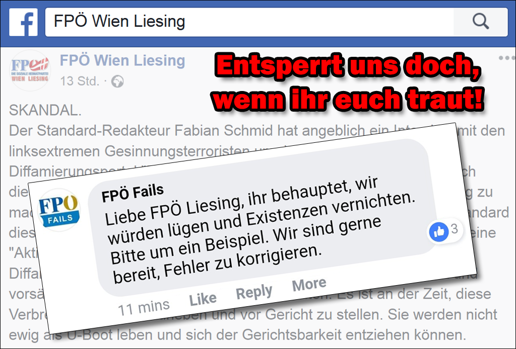 Entsperrt uns doch, wenn ihr euch traut, FPÖ Wien Liesing!